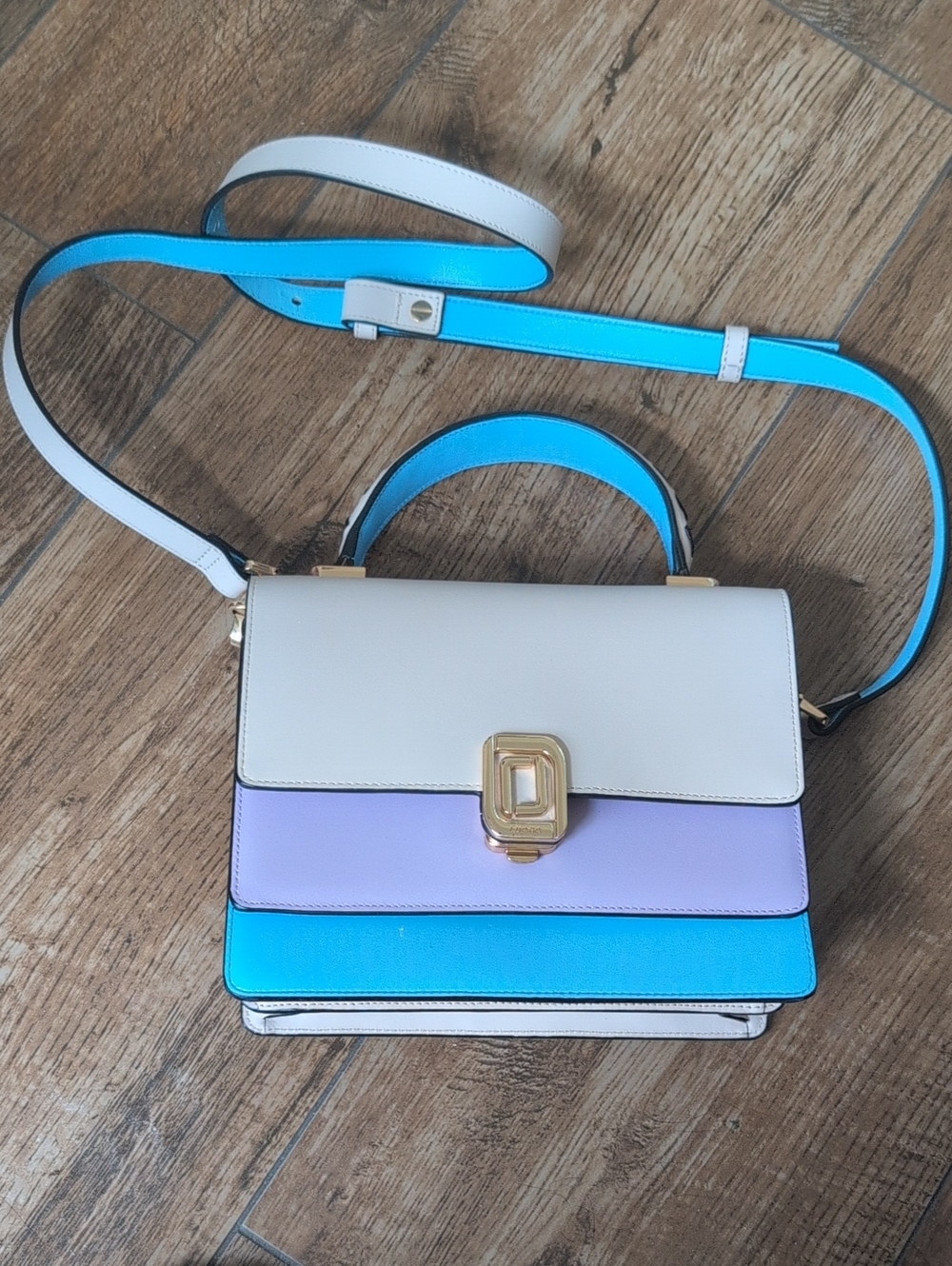 Colorblock Top-Handle Satchel in Cream, Lavender & Turquoise